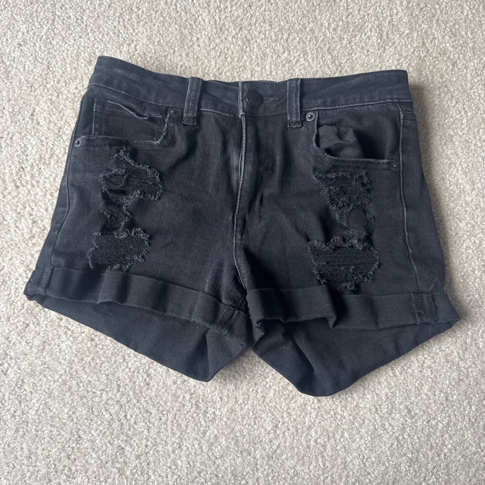 Aeropostale Black Distressed Jean Shorts